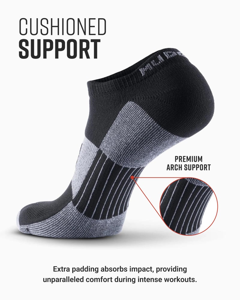 MudGear Spartan Race No-Show Running Socks, Cushioned, Non-Slip, Anti-Blister, Breathable Compression Athletic AnkleSocks for Trail, Marathon, Gym &Training, 2-Pack, Black/Gray, Large - Image 3